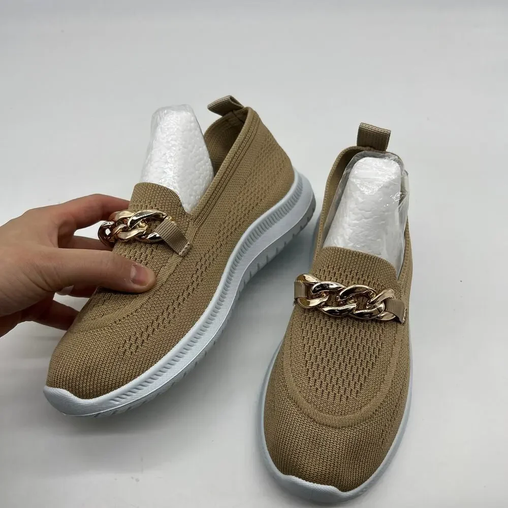 Sneakers Trendy Mesh Loafers Breathable Slip on Shoes Brown Size 6.5US / 37CN